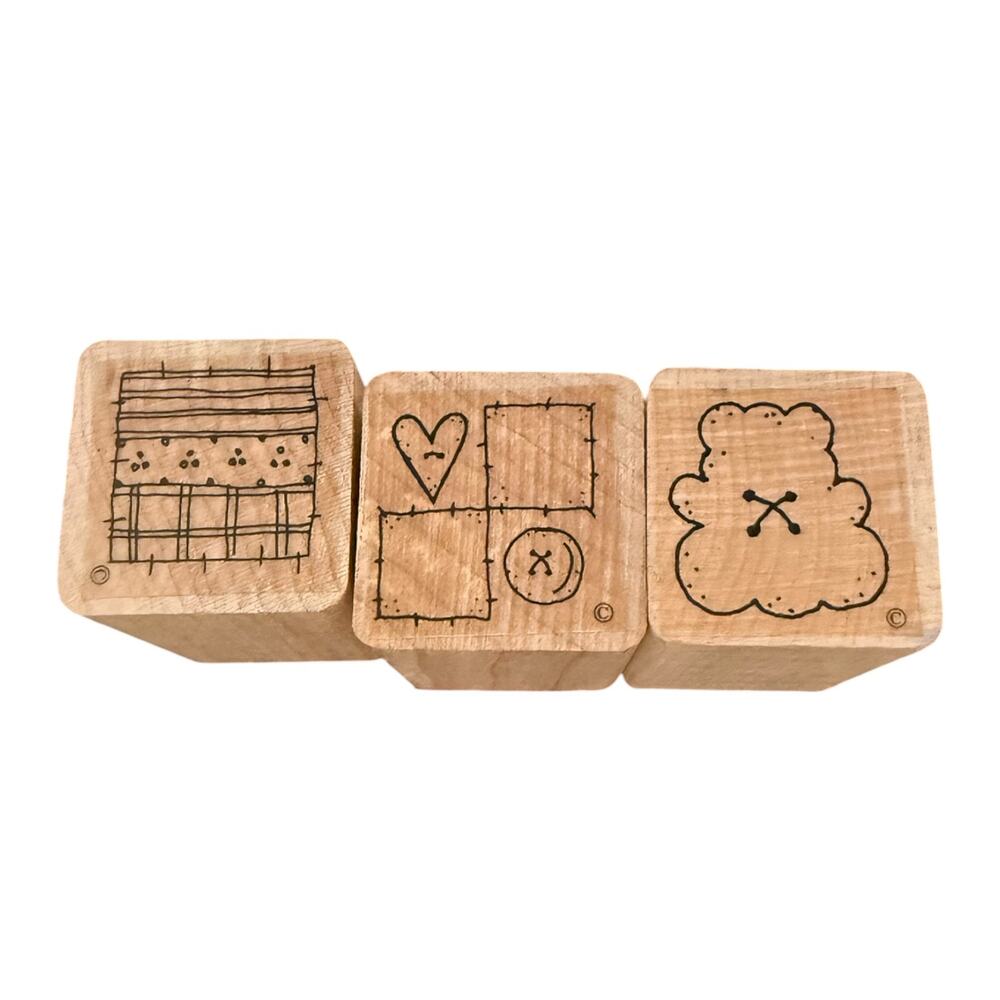 DOTS Set Of 3 Assorted Heart Bear Squares Patchwork Rubber Stamp